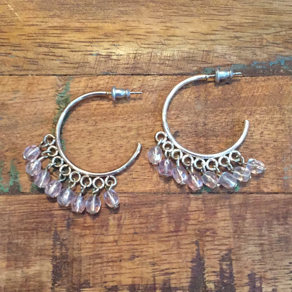 Silver Hoop Earrings with Dangle Crystals